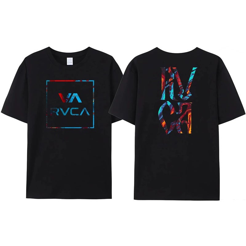 تي شيرت Rvca للرجال والنساء تي أسود صيفي قطن تي شيرت واسع - Image 1