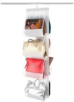 ZOBER ZOBER Hanging Purse Organizer for Closet Clear Handbag Organizer for Purses, Handbags Etc. 8 Easy Access Clear Vinyl Pockets with 360 Degree Swivel Hook, Gray, 47" L x 12 ¼" W  - Image 1