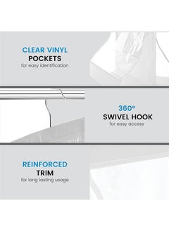 ZOBER ZOBER Hanging Purse Organizer for Closet Clear Handbag Organizer for Purses, Handbags Etc. 8 Easy Access Clear Vinyl Pockets with 360 Degree Swivel Hook, Gray, 47" L x 12 ¼" W  - Image 4