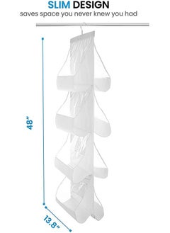 ZOBER ZOBER Hanging Purse Organizer for Closet Clear Handbag Organizer for Purses, Handbags Etc. 8 Easy Access Clear Vinyl Pockets with 360 Degree Swivel Hook, Gray, 47" L x 12 ¼" W  - Image 5