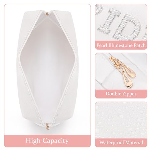 Etercycle Bride Letter Makeup Bag, Bride To Be Gifts Bling Pearl Rhinestone Patch Cosmetic Bag, Waterproof PU Travel Toiletry Bag for Bachelorette Party Women Wedding Bridal (Silver) - Image 3