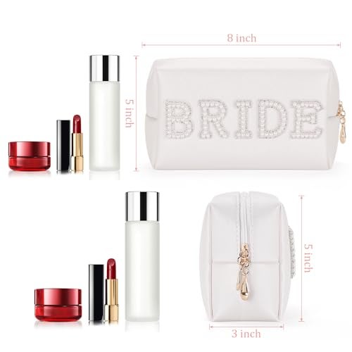 Etercycle Bride Letter Makeup Bag, Bride To Be Gifts Bling Pearl Rhinestone Patch Cosmetic Bag, Waterproof PU Travel Toiletry Bag for Bachelorette Party Women Wedding Bridal (Silver) - Image 2