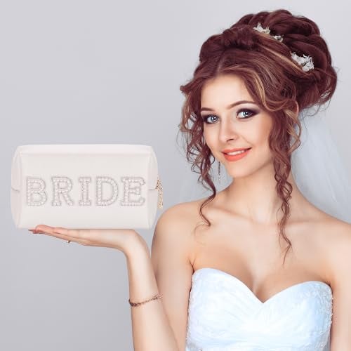 Etercycle Bride Letter Makeup Bag, Bride To Be Gifts Bling Pearl Rhinestone Patch Cosmetic Bag, Waterproof PU Travel Toiletry Bag for Bachelorette Party Women Wedding Bridal (Silver) - Image 4