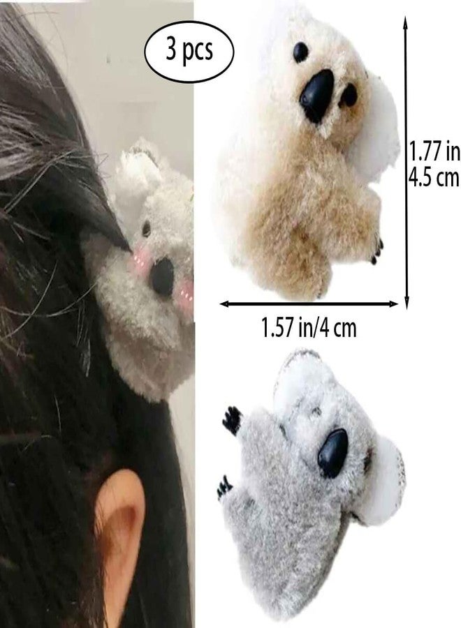 Pxiryanlow 3 Pcs Plush Gray and Khaki Koala Hair Claw Clip,Cute Cartoon Clip-on Koala Stuffed Animal Clips Mini Hairpin Barrettes Animal Headwear Hair Accessories for Women - Image 2