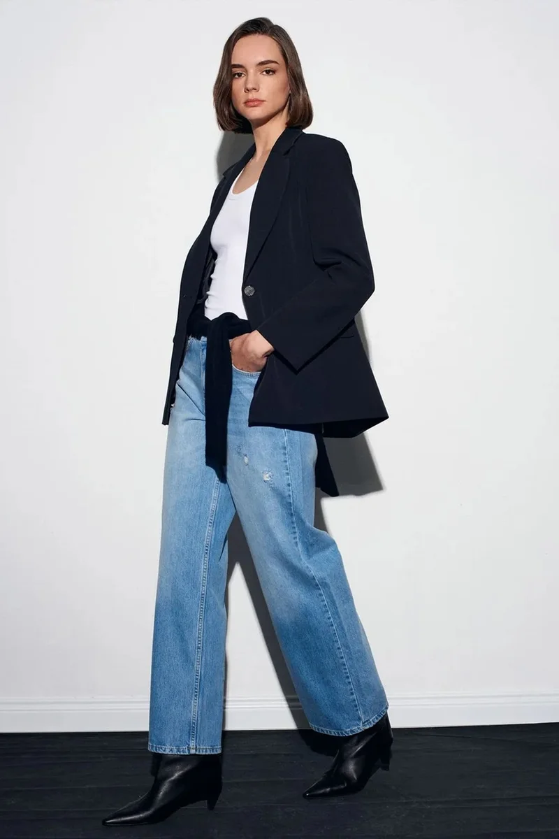 Dilvin Light-Mid Blue Denim DILVIN Women’s High-Waist Straight Leg Jeans for Women | Best Price UAE