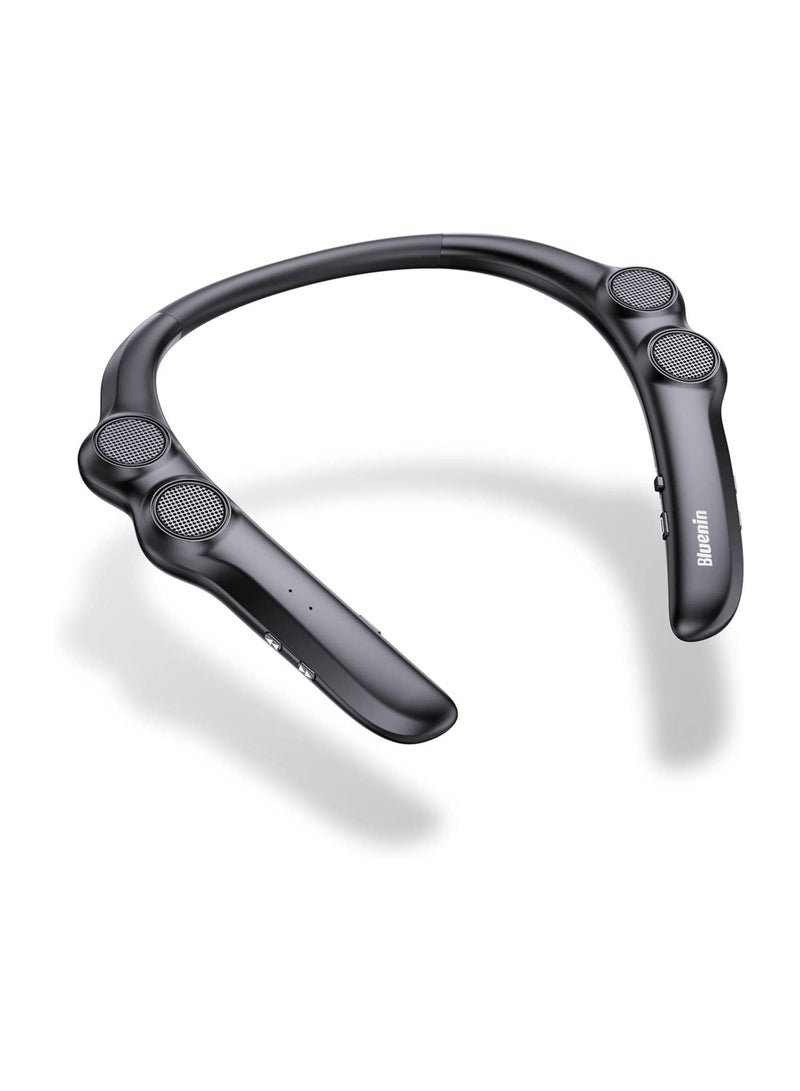 Portable Neckband Bluetooth Speakers，Portable Bluetooth Speakers Wearable Wireless Speaker  3D Surround Sound Stereo Personal Sport Speaker with Mic for Home and Outdoor (Black) - Image 1