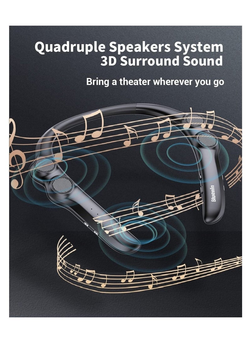 Portable Neckband Bluetooth Speakers，Portable Bluetooth Speakers Wearable Wireless Speaker  3D Surround Sound Stereo Personal Sport Speaker with Mic for Home and Outdoor (Black) - Image 5