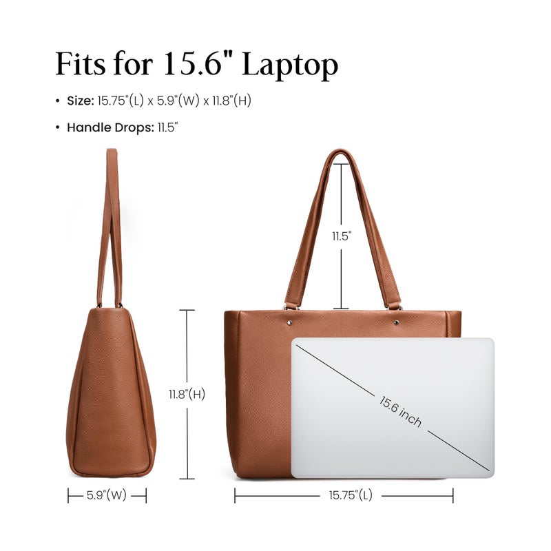 befen Real Leather Work Tote Bag for Women Ladies Totes Shoulder Purse Satchel Handbags with 15.6" Compartment & Water Cup Holder Cognac Brown - Image 4