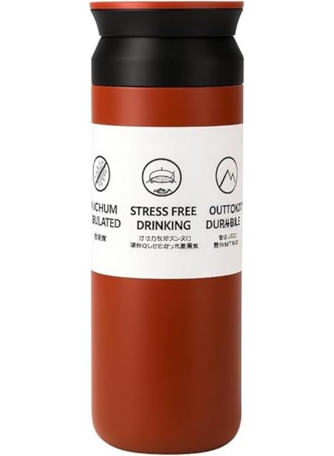 Stainless Steel Thermal Mug, Insulated Bottle to Keep Hot and Cold Beverages for Water and Coffee, Double Walled, Leakproof and Easy to Carry, Perfect for Gym, Home and Travel (480ml)
