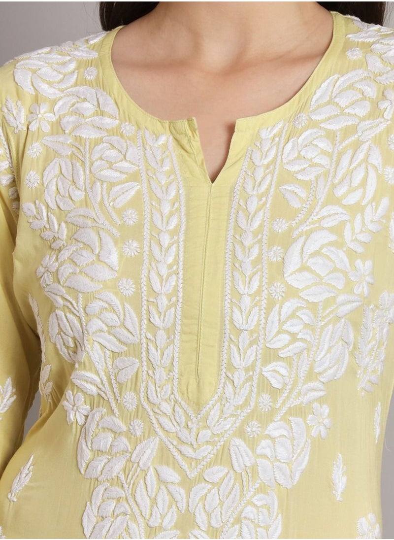 Alaya - Hand Embroidered Chikan Modal Straight Kurta Palazzos AL3668 - Image 1
