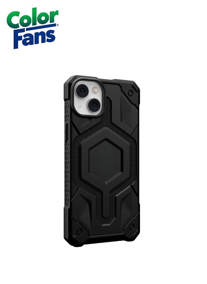 Color Fans Apple iPhone 14/13 Case Kelvar 6.1" Monarch Pro Build-in Magnet Compatible with Magnet Charging Rugged Shockproof Dropproof Premium Protective Cover - Black  - Image 3