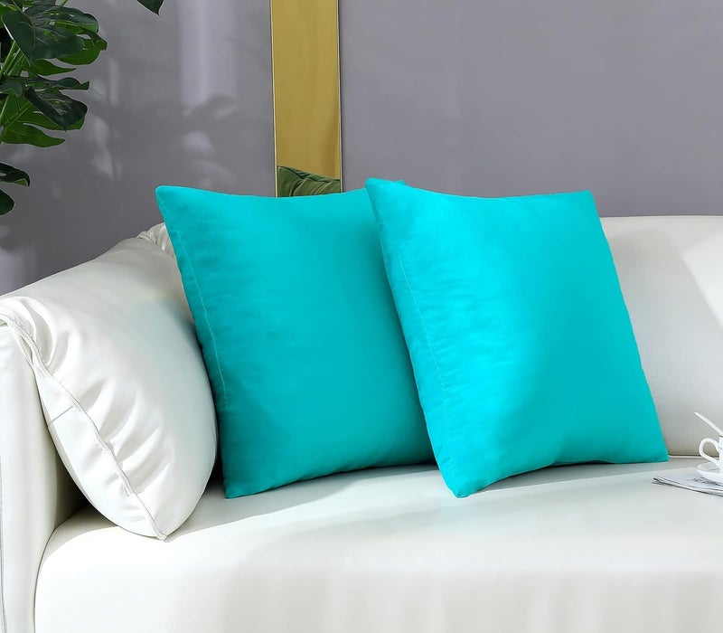 mixeoo Comfy Turquoise Throw Pillow Covers Decorative Square Solid Thick Velvet Super Soft Cushion Cases Home Decor for Sofa Couch Living Room Chair, Set of 2, 16 x 16 Inch - Image 3