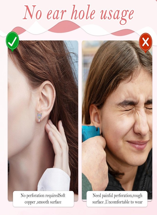 TecoKart® 6 Pairs Clip-On Earrings for Girls Stylish - Non-Piercing Kids Earrings for Kids Girls, Cute Shining Heart and Butterfly Alloy Studs for Kids Girls Jewelry - Image 3