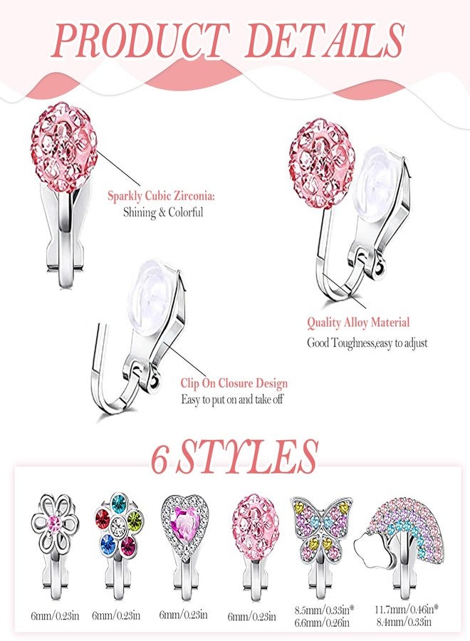 TecoKart® 6 Pairs Clip-On Earrings for Girls Stylish - Non-Piercing Kids Earrings for Kids Girls, Cute Shining Heart and Butterfly Alloy Studs for Kids Girls Jewelry - Image 2