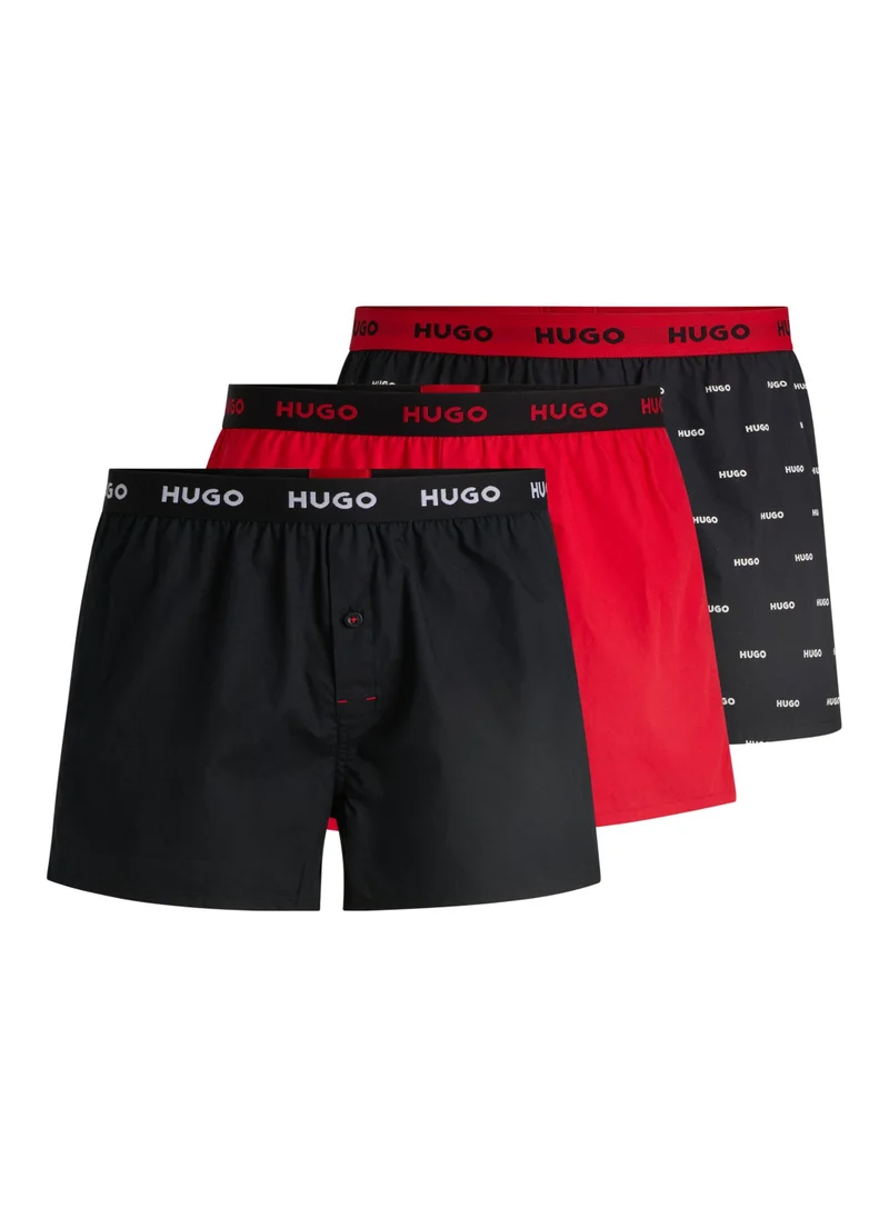 هوجو Three-pack of cotton boxer shorts with logo waistbands