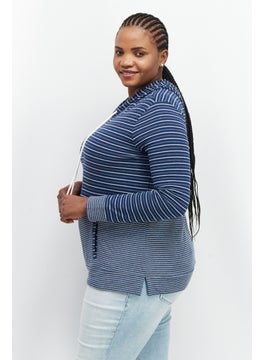 Women Drawstring Stripe Long Sleeve Hooded Sweatshirt, Navy - pzsku/Z78B36BE44617F0CF2F4FZ/45/_/1737642968/80a4f5b1-ddc6-4c96-be73-0a82c7770b1d