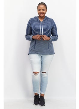 Women Drawstring Stripe Long Sleeve Hooded Sweatshirt, Navy - pzsku/Z78B36BE44617F0CF2F4FZ/45/_/1737642970/c2e27c39-8ff7-4bdb-9e3a-9746b82b64f4