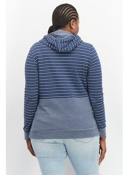 Women Drawstring Stripe Long Sleeve Hooded Sweatshirt, Navy - pzsku/Z78B36BE44617F0CF2F4FZ/45/_/1737642973/7588a68a-53c2-4757-aa19-bf00676f3366