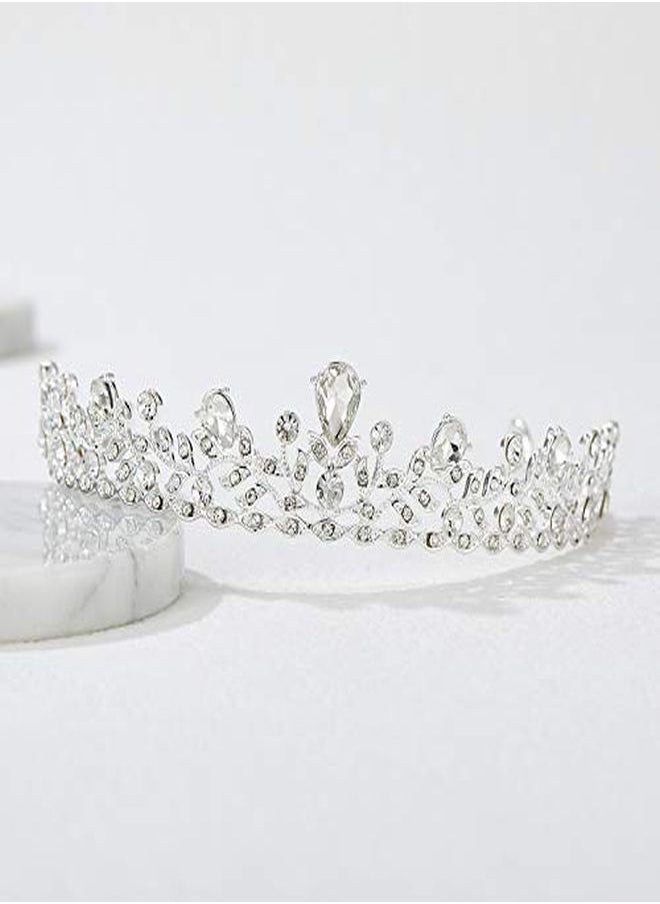 SWEETV - Crystal Wedding Tiara For Bride & Flower Girls  Princess Tiara Headband Pageant Crown Bridal Hair Jewelry For Women And Girls Silver - Image 1