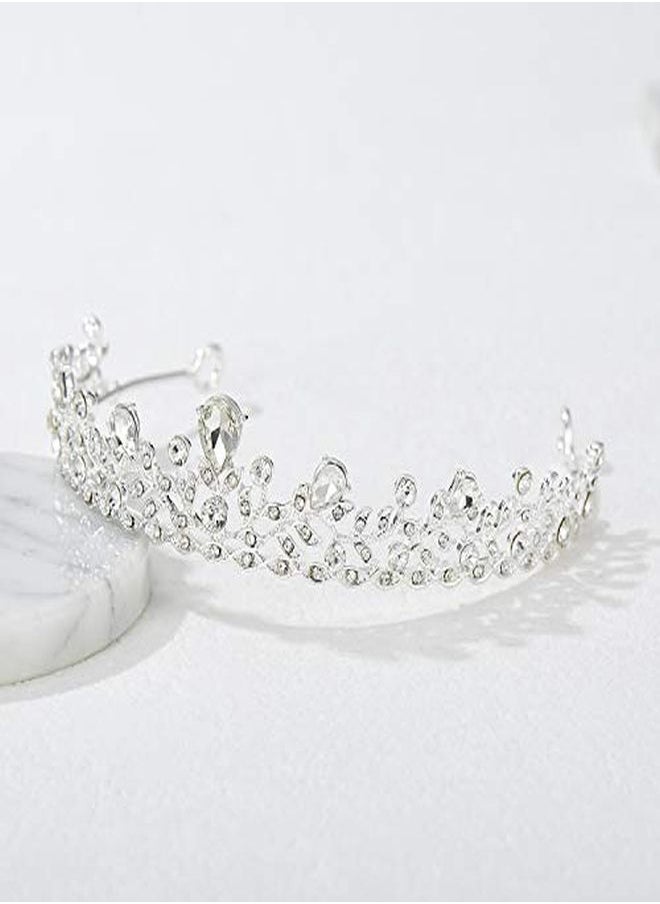 SWEETV - Crystal Wedding Tiara For Bride & Flower Girls  Princess Tiara Headband Pageant Crown Bridal Hair Jewelry For Women And Girls Silver - Image 1