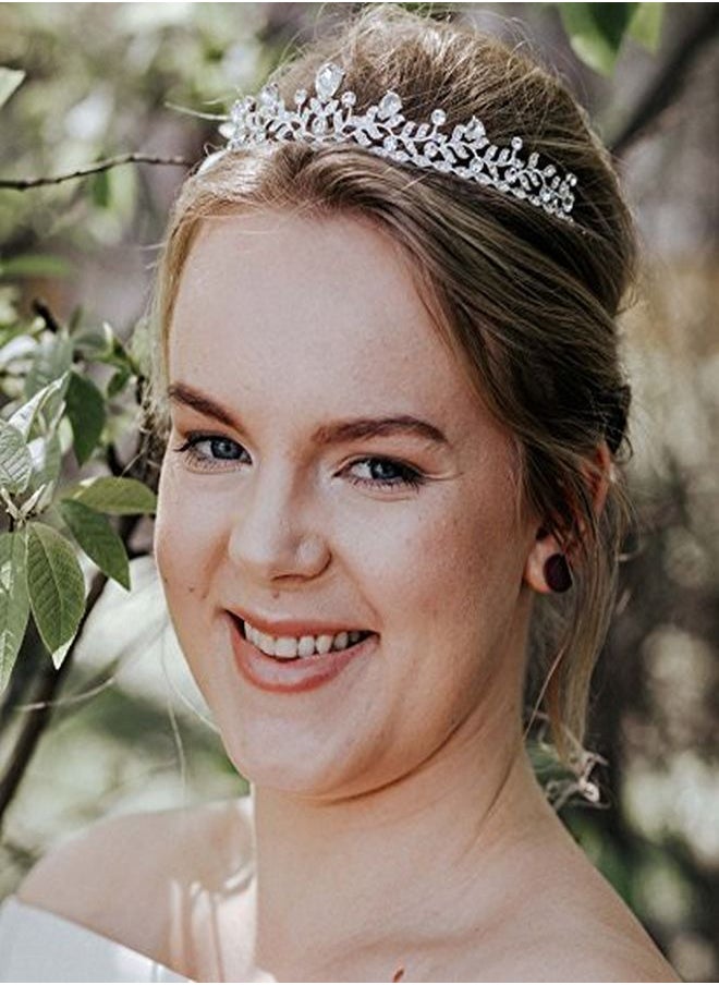 SWEETV - Crystal Wedding Tiara For Bride & Flower Girls  Princess Tiara Headband Pageant Crown Bridal Hair Jewelry For Women And Girls Silver - Image 1