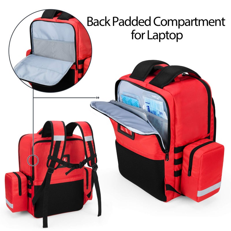 Trunab Emergency Medical Backpack Empty, EMT Camping Molle Bag with Detachable Side Pocket and No-Slip Bottom for Camping, Hiking, Traveling, Daycare, Red, Bag Only - Image 3