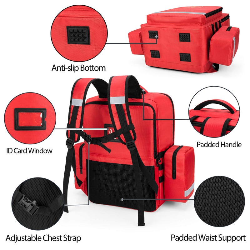 Trunab Emergency Medical Backpack Empty, EMT Camping Molle Bag with Detachable Side Pocket and No-Slip Bottom for Camping, Hiking, Traveling, Daycare, Red, Bag Only - Image 5