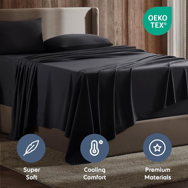 Nestl Split King Sheets Set - 5 Piece Bed Sheets for Split King Size Bed, Double Brushed Split King Size Sheets, Hotel Luxury Black Sheets, Extra Soft Bedding Sheets & Pillowcases - Image 5