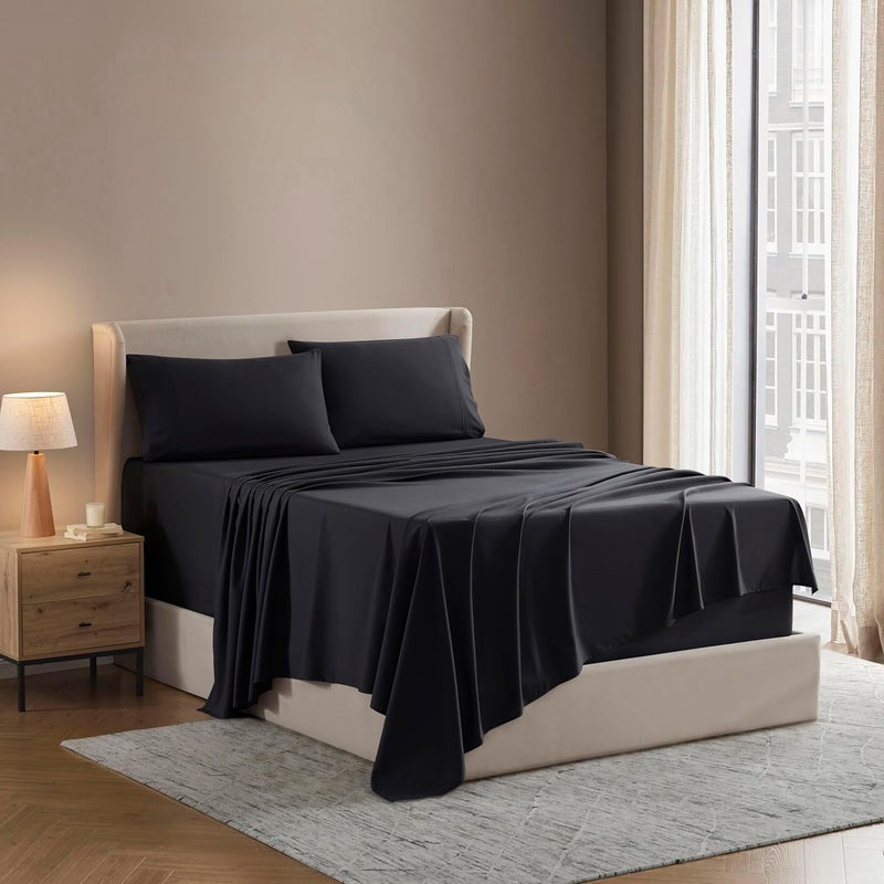 Nestl Split King Sheets Set - 5 Piece Bed Sheets for Split King Size Bed, Double Brushed Split King Size Sheets, Hotel Luxury Black Sheets, Extra Soft Bedding Sheets & Pillowcases - Image 1