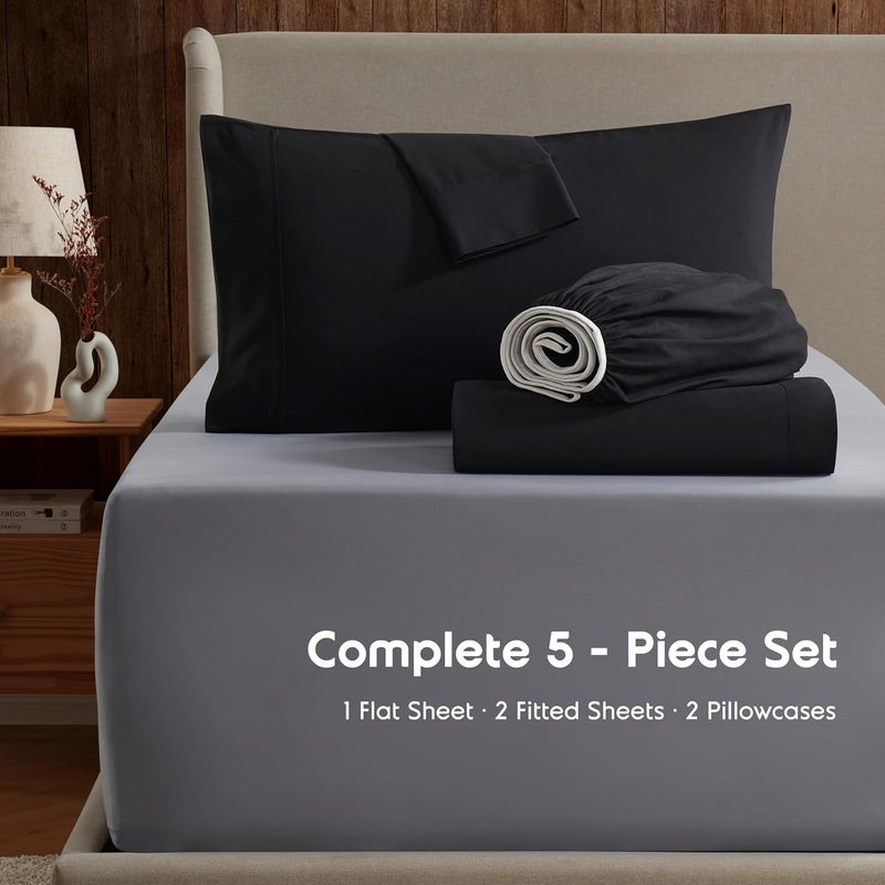 Nestl Split King Sheets Set - 5 Piece Bed Sheets for Split King Size Bed, Double Brushed Split King Size Sheets, Hotel Luxury Black Sheets, Extra Soft Bedding Sheets & Pillowcases - Image 2