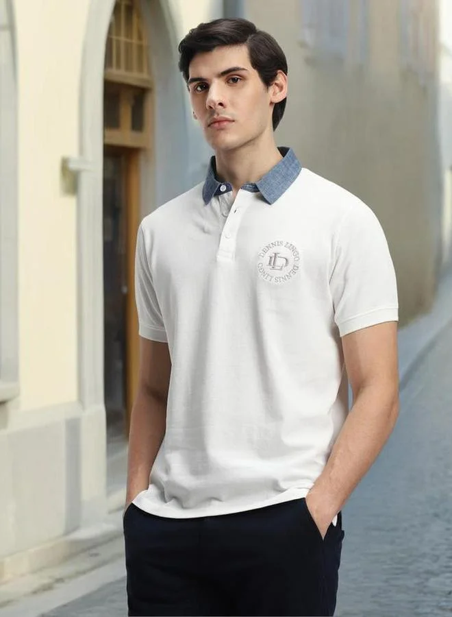 Dennis Lingo Men White Plain Cotton Polo