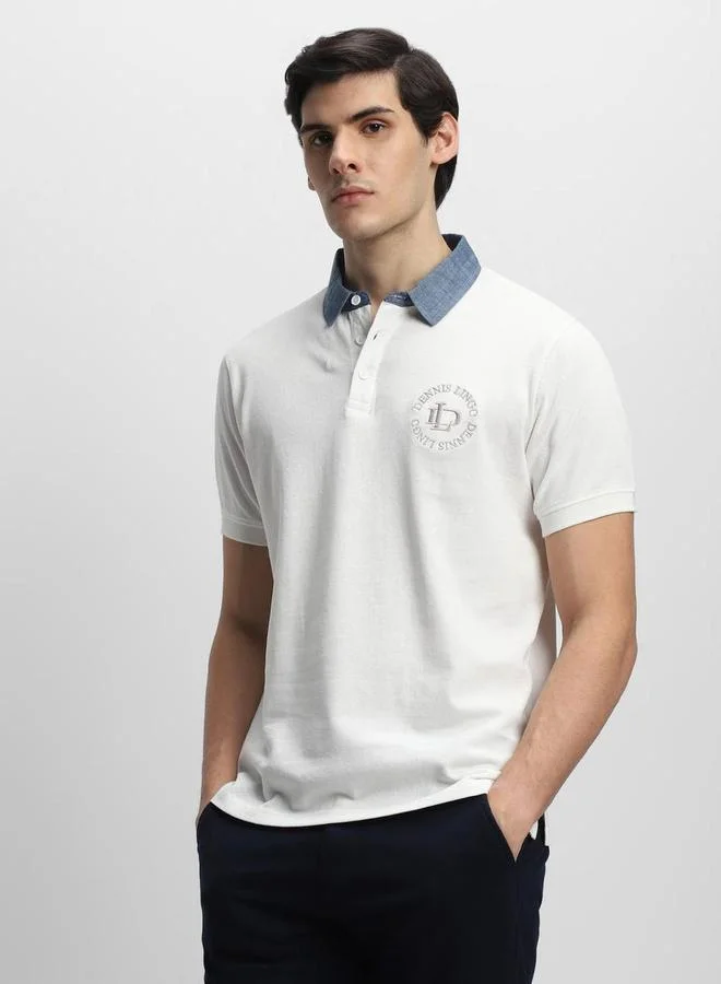 Dennis Lingo Men White Plain Cotton Polo
