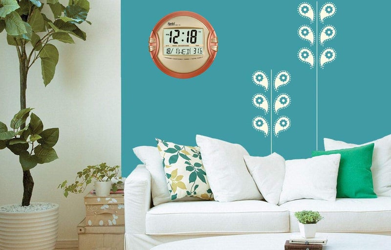 Ajanta Quartz Digital Round Wall - Table Clock (26.5 cm X 26.5 cm, Golden, ODC-110) Plastic - Image 3