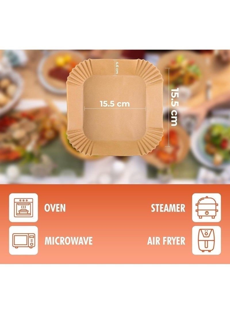 نيفيو 100 قطعة ورق تبطين قابل للاستخدام مرة واحدة للقلاية الهوائية | أوراق مربعة للقلاية الهوائية مقاومة للماء | ورق زبدة للخبز والتحميص والميكروويف | مقاس 16 سم (6.3 بوصة) - Image 3