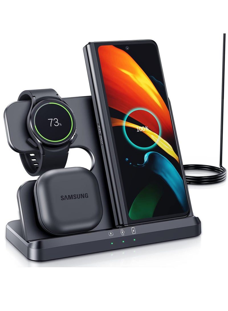 Bukela Wireless Charging Station for Samsung 3 in 1 Wireless Charger for Galaxy Watch 4/3/Active 2/1 Compatible with Samsung S22 Ultra S21 S20 Note20 Z Flip 4/3 Z Fold Galaxy Buds, Black  - Image 1