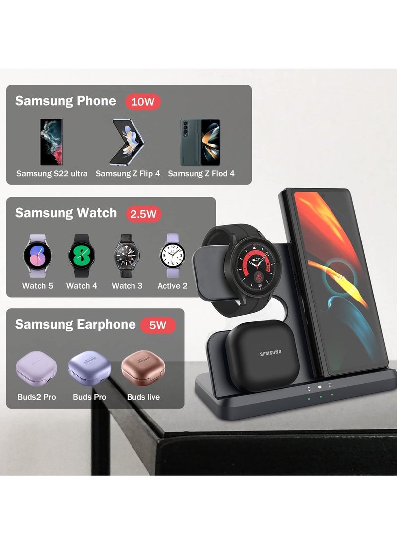 Bukela Wireless Charging Station for Samsung 3 in 1 Wireless Charger for Galaxy Watch 4/3/Active 2/1 Compatible with Samsung S22 Ultra S21 S20 Note20 Z Flip 4/3 Z Fold Galaxy Buds, Black  - Image 3
