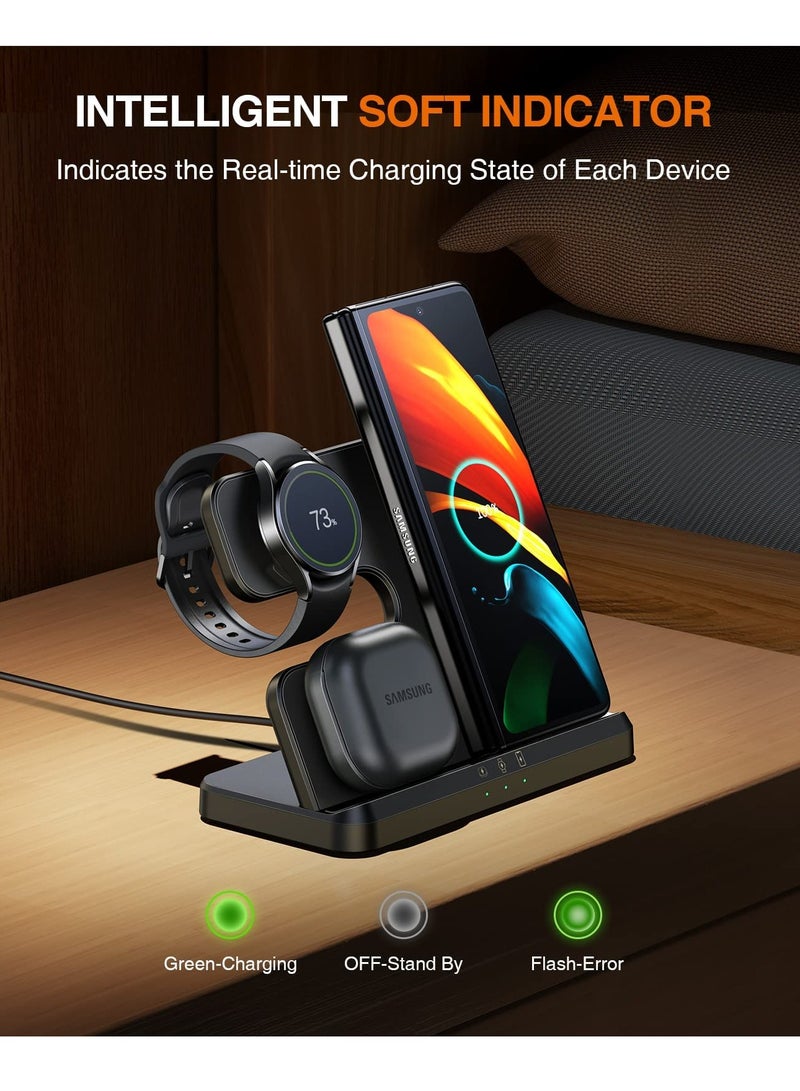 Bukela Wireless Charging Station for Samsung 3 in 1 Wireless Charger for Galaxy Watch 4/3/Active 2/1 Compatible with Samsung S22 Ultra S21 S20 Note20 Z Flip 4/3 Z Fold Galaxy Buds, Black  - Image 5