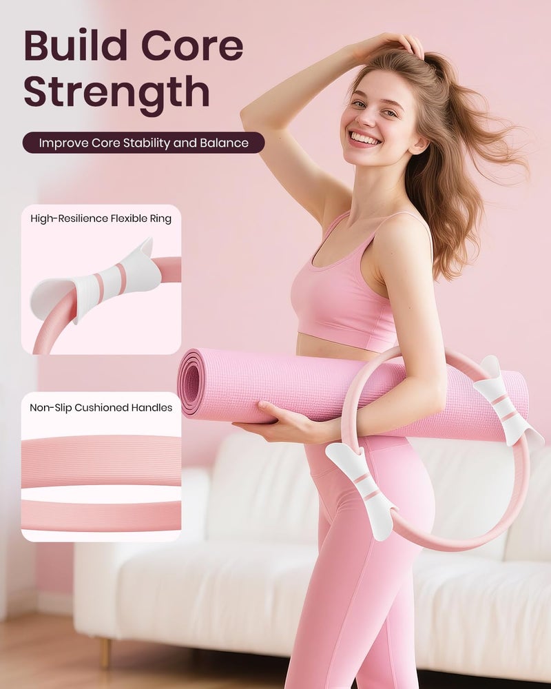 Fuelion Pilates Ring Set for Women, Home Workout Pilates Equipment with Resistance Bands, 14'' Magic Circle, Mini Ball, Pilates Starter Kit for Strength, Toning and Flexibility - Image 4