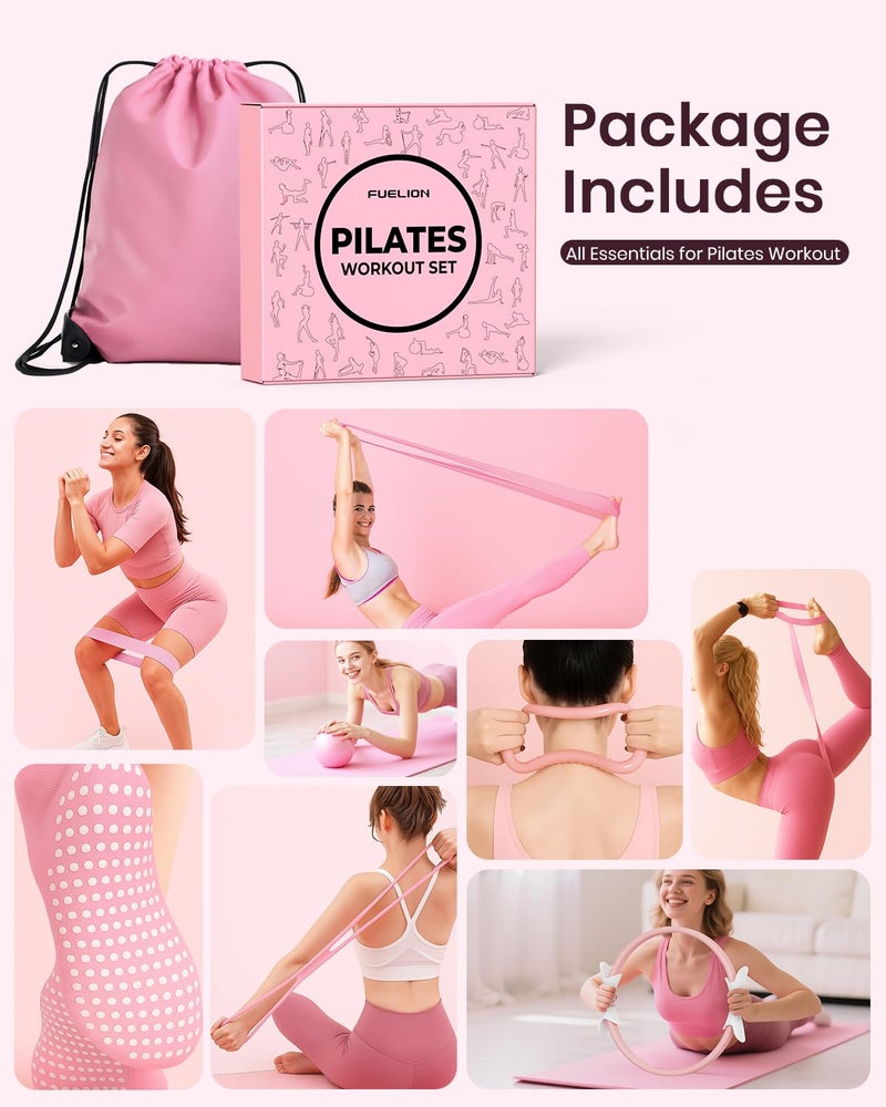 Fuelion Pilates Ring Set for Women, Home Workout Pilates Equipment with Resistance Bands, 14'' Magic Circle, Mini Ball, Pilates Starter Kit for Strength, Toning and Flexibility - Image 2