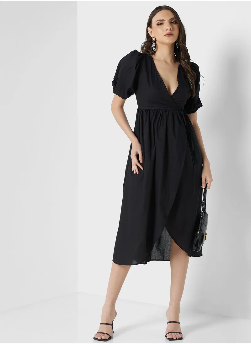ELLA Puff Sleeve Wrap Dress