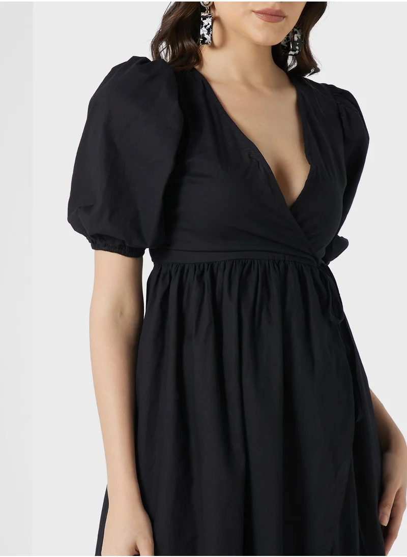 ELLA Puff Sleeve Wrap Dress