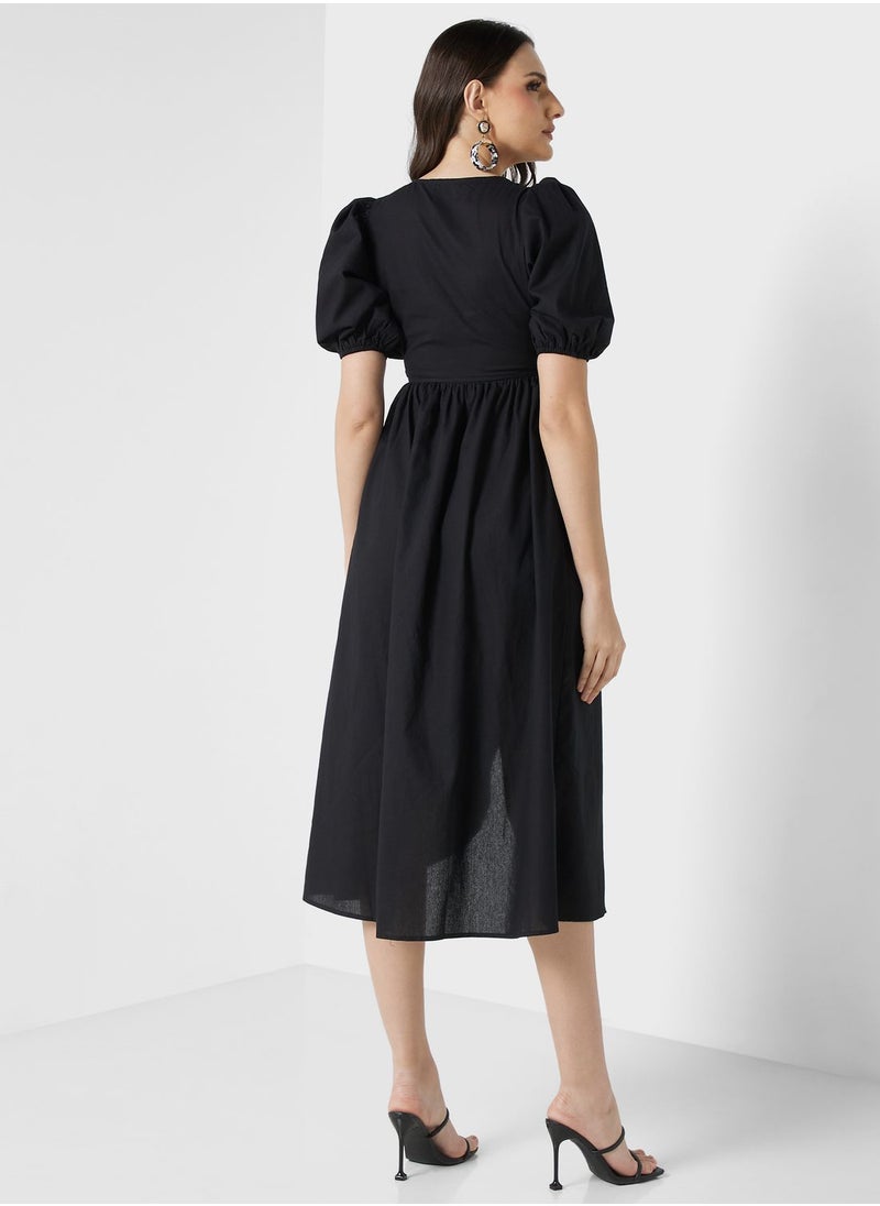 ELLA - Puff Sleeve Wrap Dress - Image 1