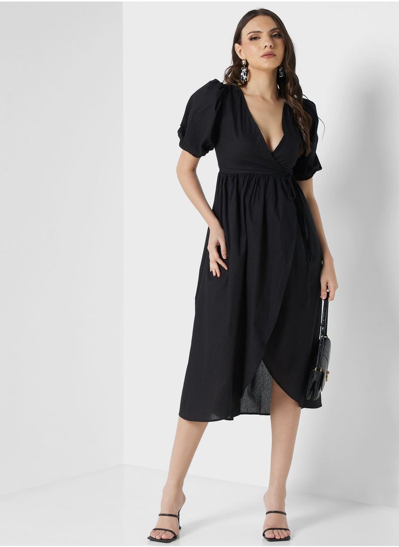 ELLA - Puff Sleeve Wrap Dress - Image 1
