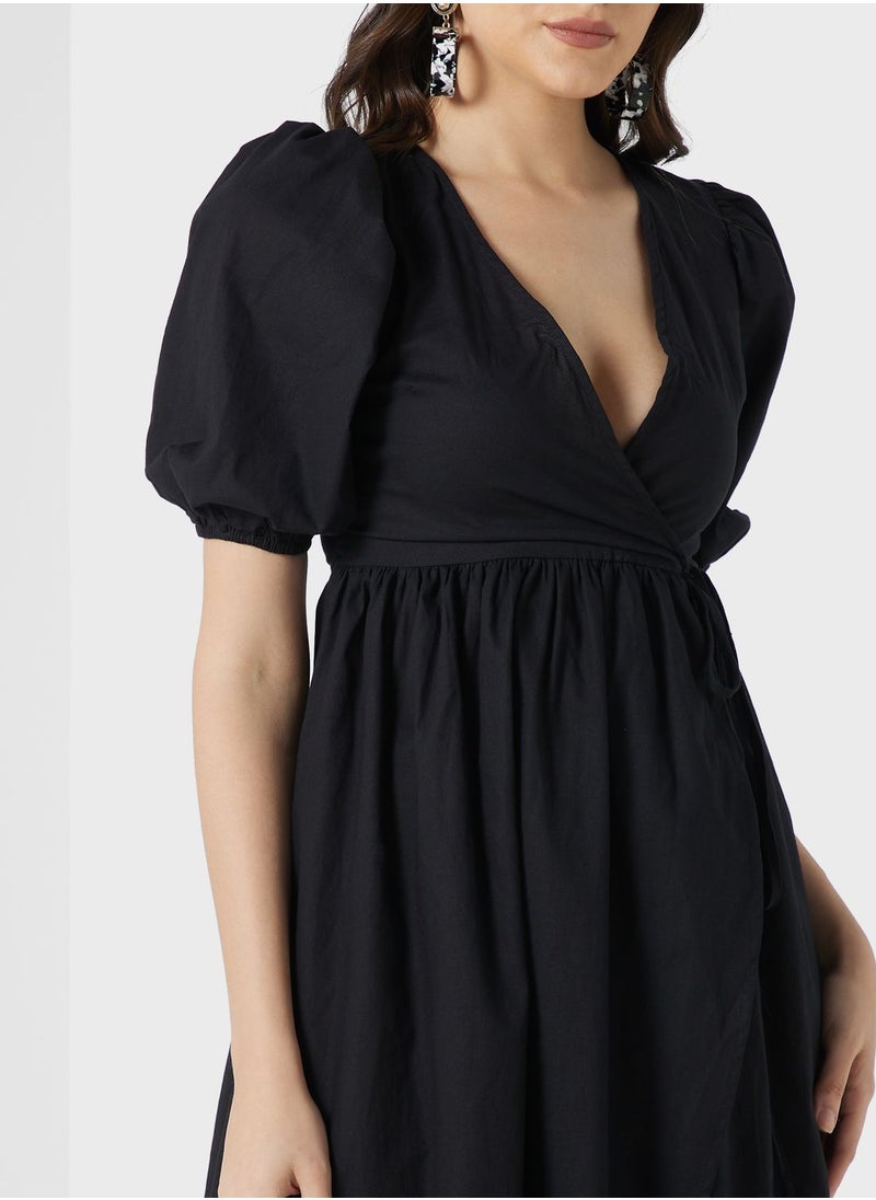 ELLA - Puff Sleeve Wrap Dress - Image 1