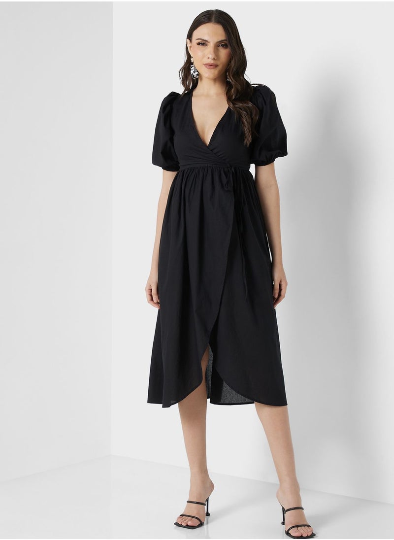 ELLA - Puff Sleeve Wrap Dress - Image 1