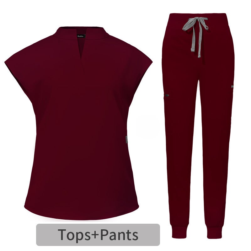 Comfortable Scrub Nurse Uniform for Women 42051-wine red  - Image 1