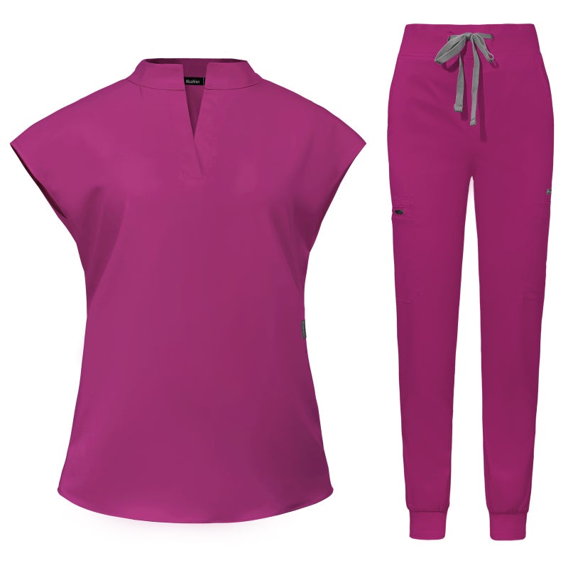 Comfortable Scrub Nurse Uniform for Women 42051-wine red  - Image 5