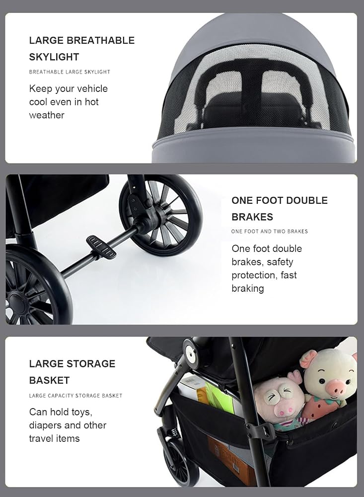 Sharpdo Baby Compact Stroller, Travel System Lightweight Stroller, Easy To Fold,Travel Stroller Pram With Adjustable Footrest, Can Sit And Lie-Grey - Image 5