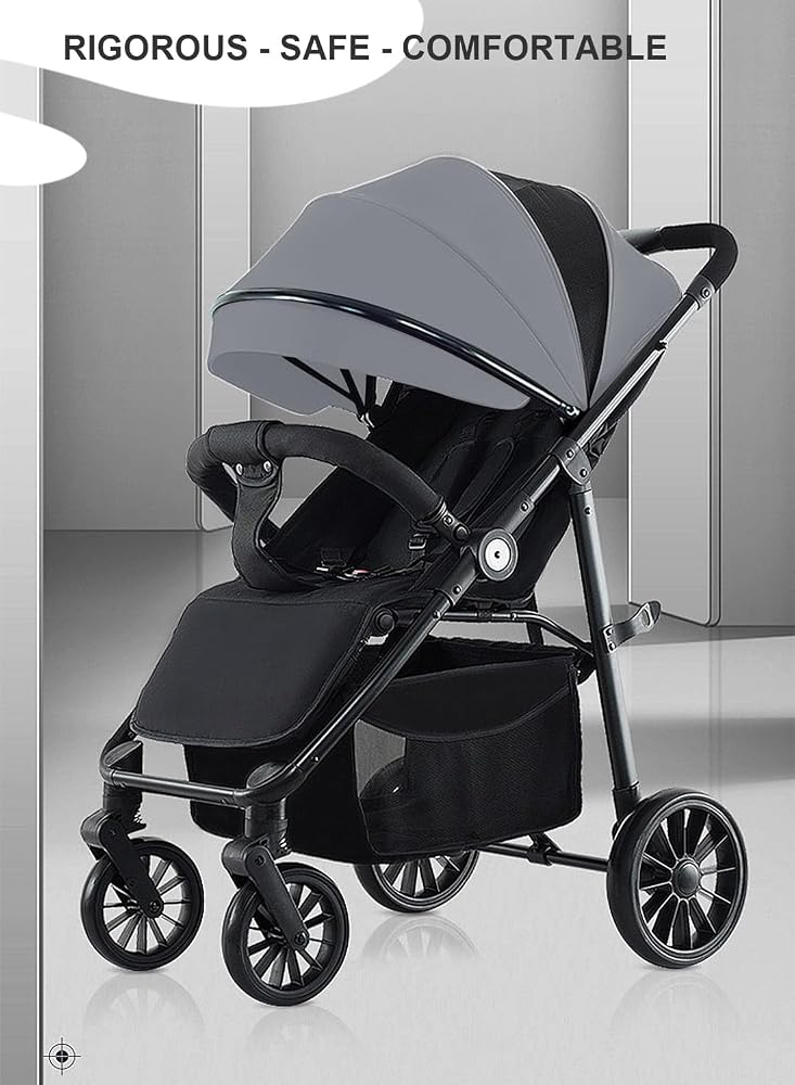 Sharpdo Baby Compact Stroller, Travel System Lightweight Stroller, Easy To Fold,Travel Stroller Pram With Adjustable Footrest, Can Sit And Lie-Grey - Image 2