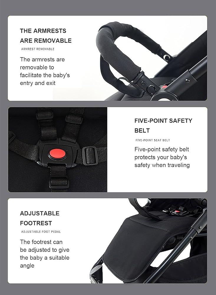 Sharpdo Baby Compact Stroller, Travel System Lightweight Stroller, Easy To Fold,Travel Stroller Pram With Adjustable Footrest, Can Sit And Lie-Grey - Image 3